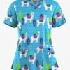 UA Butter-Soft STRETCH Llama Vacation Turquoise Women's 4-Pocket Crisscross Printed Scrub Top