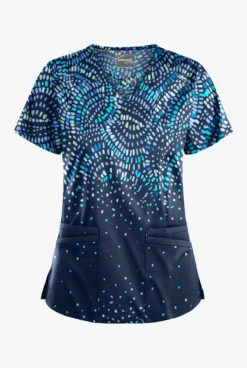 Butter-Soft STRETCH Roman Mosaic Navy Women's 4-Pocket Criss Cross Print Scrub Top