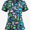 UA Butter-Soft STRETCH Stompin' Dino Turquoise Women's 4-Pocket Crisscross Printed Scrub Top