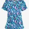 UA Butter-Soft STRETCH Swedish Leaves Royal Women's 4-Pocket Crisscross Print Scrub Top