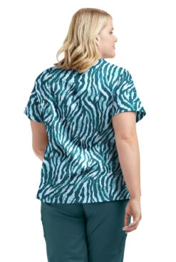 UA Butter-Soft STRETCH Tiger Fantasy Caribbean Blue Women's 4-Pocket Crisscross Printed Scrub Top -Cherokee Shop TS756TFCB 3
