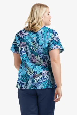 UA Butter-Soft STRETCH Tropical Mix Navy Women's 4-Pocket Crisscross Printed Scrub Top -Cherokee Shop TS756TMNV 3