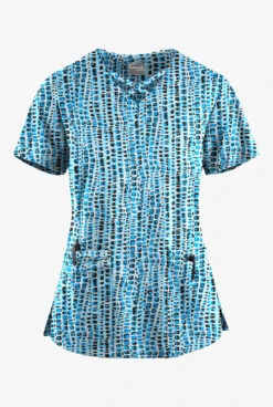 UA Butter-Soft STRETCH Urban Animal Turquoise Women's 4-Pocket Crisscross Printed Scrub Top