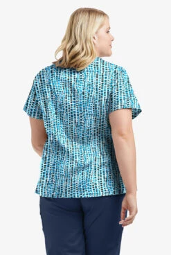 UA Butter-Soft STRETCH Urban Animal Turquoise Women's 4-Pocket Crisscross Printed Scrub Top -Cherokee Shop TS756UATQ 3