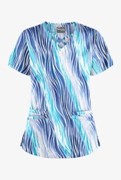 UA Butter-Soft STRETCH Water Waves Women's 4-Pocket Crisscross Print Scrub Top