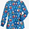 Butter-Soft Santa On Vacation Royal Women's 2-Pocket Warm-Up Print Scrub Jacket