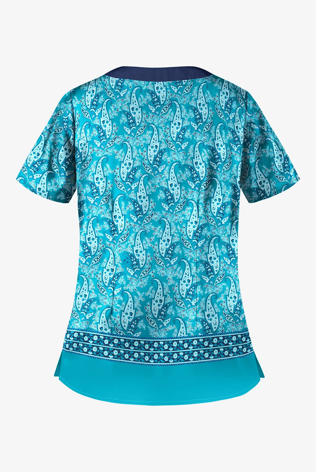 UA Best Buy Scrubs Floating Paisley Turquoise Women's 2-Pocket Scallop Neck Print Scrub Top 2 UA Best Buy Scrubs Floating Paisley Turquoise Women's 2-Pocket Scallop Neck Print Scrub Top - Image 2