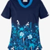 Butter-Soft Floral Field Navy Women's 2-Pocket Scallop Neck Print Scrub Top