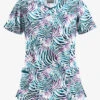 Butter-Soft Abstract Zebra Navy Women's 3-Pocket Criss Cross Print Scrub Top