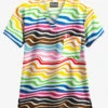 UA Butter-Soft Wavy Stripe White Printed Unisex 1-Pocket V-Neck Scrub Top