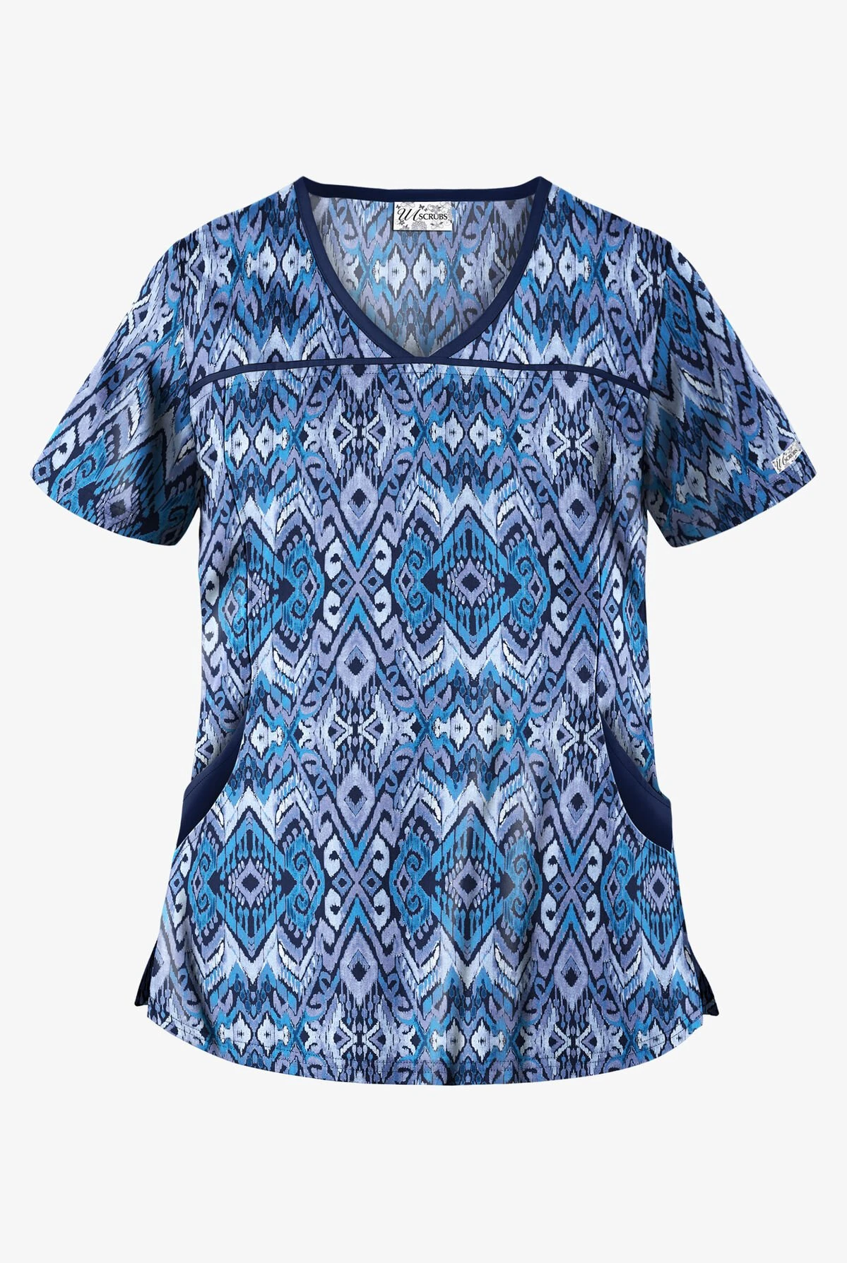 UA Best Buy Scrubs Cantik Ikat Navy Women's 4-Pocket Princess Seam Print Scrub Top 1 UA Best Buy Scrubs Cantik Ikat Navy Women's 4-Pocket Princess Seam Print Scrub Top