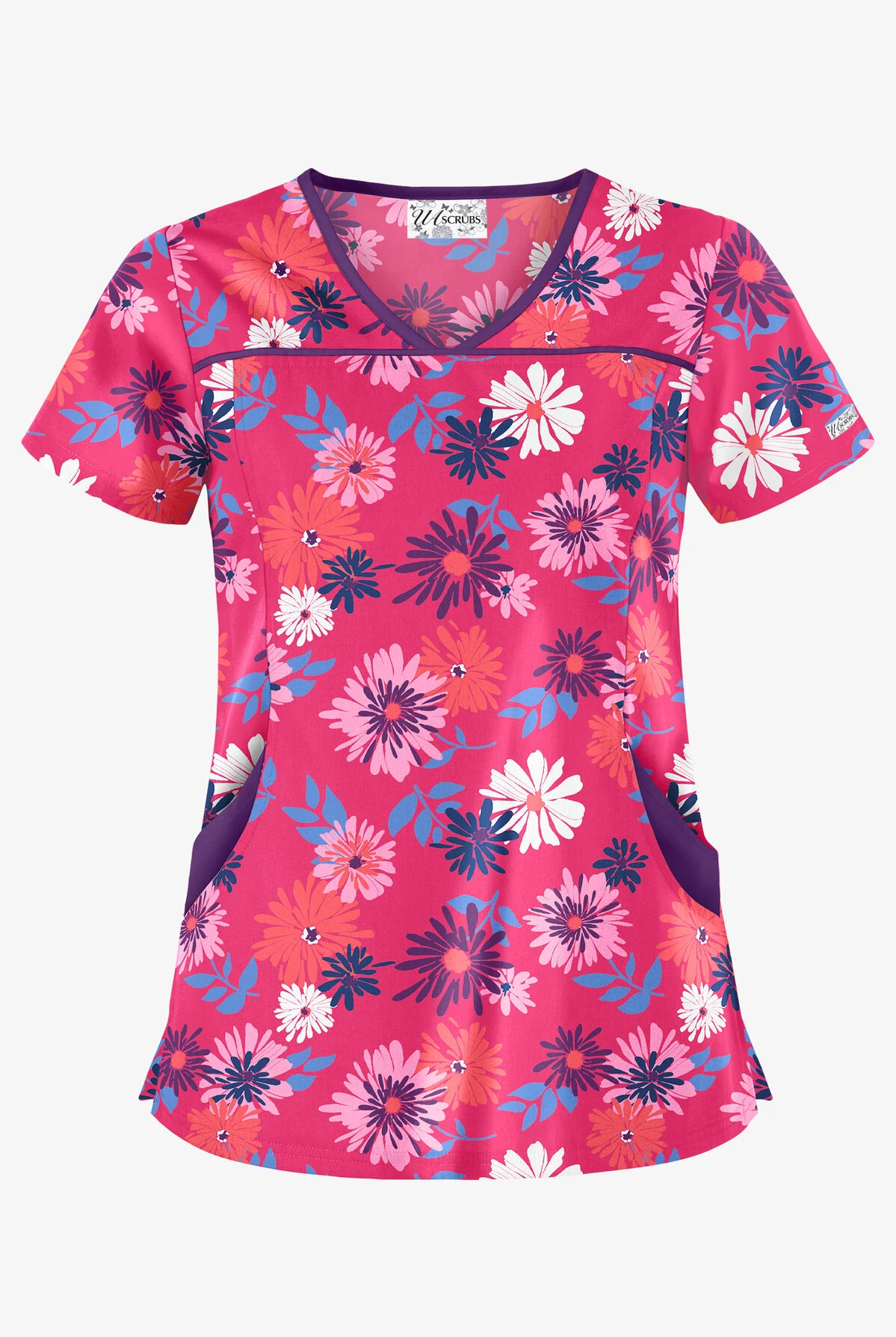 UA Floral Beauty Fuchsia Women's 4-Pocket Princess Seam Printed Scrub Top 1 UA Floral Beauty Fuchsia Women's 4-Pocket Princess Seam Printed Scrub Top