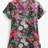 UA Garden Paradise Black Printed Women's 4-Pocket Princess Seam Scrub Top