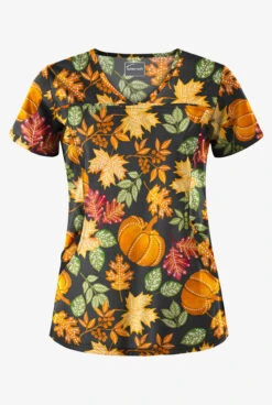 Butter-Soft Harvest Time Women's 4-Pocket Princess Seam Printed Scrub Top
