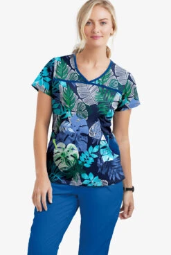 UA Best Buy Scrubs Jungle Fronds Navy Women's 4-Pocket Princess Seam Print Scrub Top -Cherokee Shop UA864JFN 3