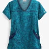 UA Paisley Delight Turquoise Women's 4-Pocket Princess Seam Print Scrub Top