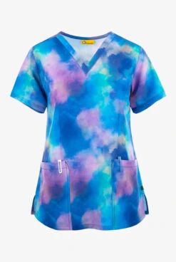 WonderWink Twilight Tie Dye Women's 3-Pocket STRETCH V-Neck Print Scrub Top