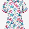 UA Fabulous Peacocks White Printed Women's 2-Pocket Mock Wrap Scrub Top
