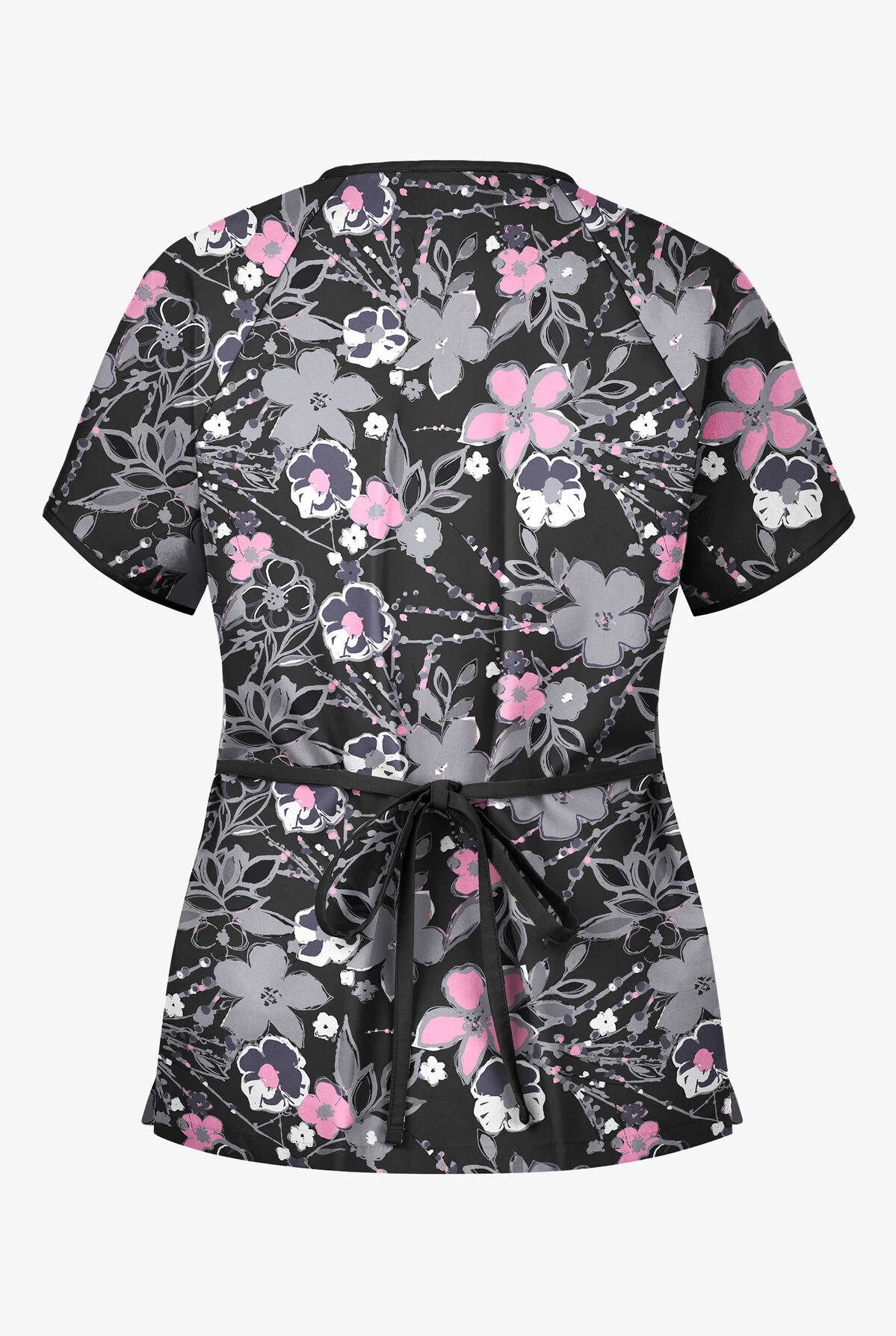 Butter-Soft London Floral Women's 2-Pocket Mock Wrap Printed Scrub Top 2 Butter-Soft London Floral Women's 2-Pocket Mock Wrap Printed Scrub Top - Image 2