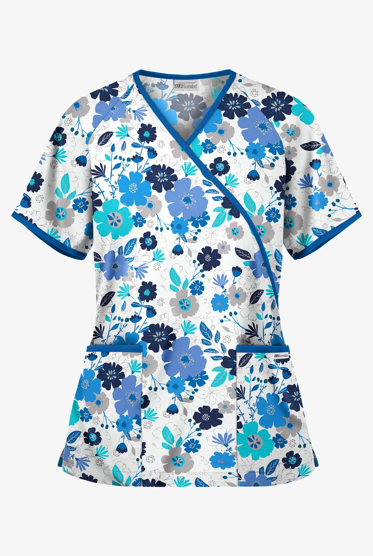 UA Palace Floral White Printed Women's 2-Pocket Mock Wrap Scrub Top 1 UA Palace Floral White Printed Women's 2-Pocket Mock Wrap Scrub Top