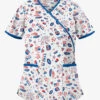 UA Best Buy Scrubs Party In The USA Women's 2-Pocket Mock Wrap Print Scrub Top