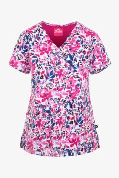 UA Exclusive Zavate Bella Bold Botanicals Floral Women's 2-Pocket STRETCH V-Neck Print Scrub Top