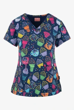 UA Exclusive Zavate Ava Therese Delicious Delights Women's 2-Pocket STRETCH V-Neck Print Scrub Top