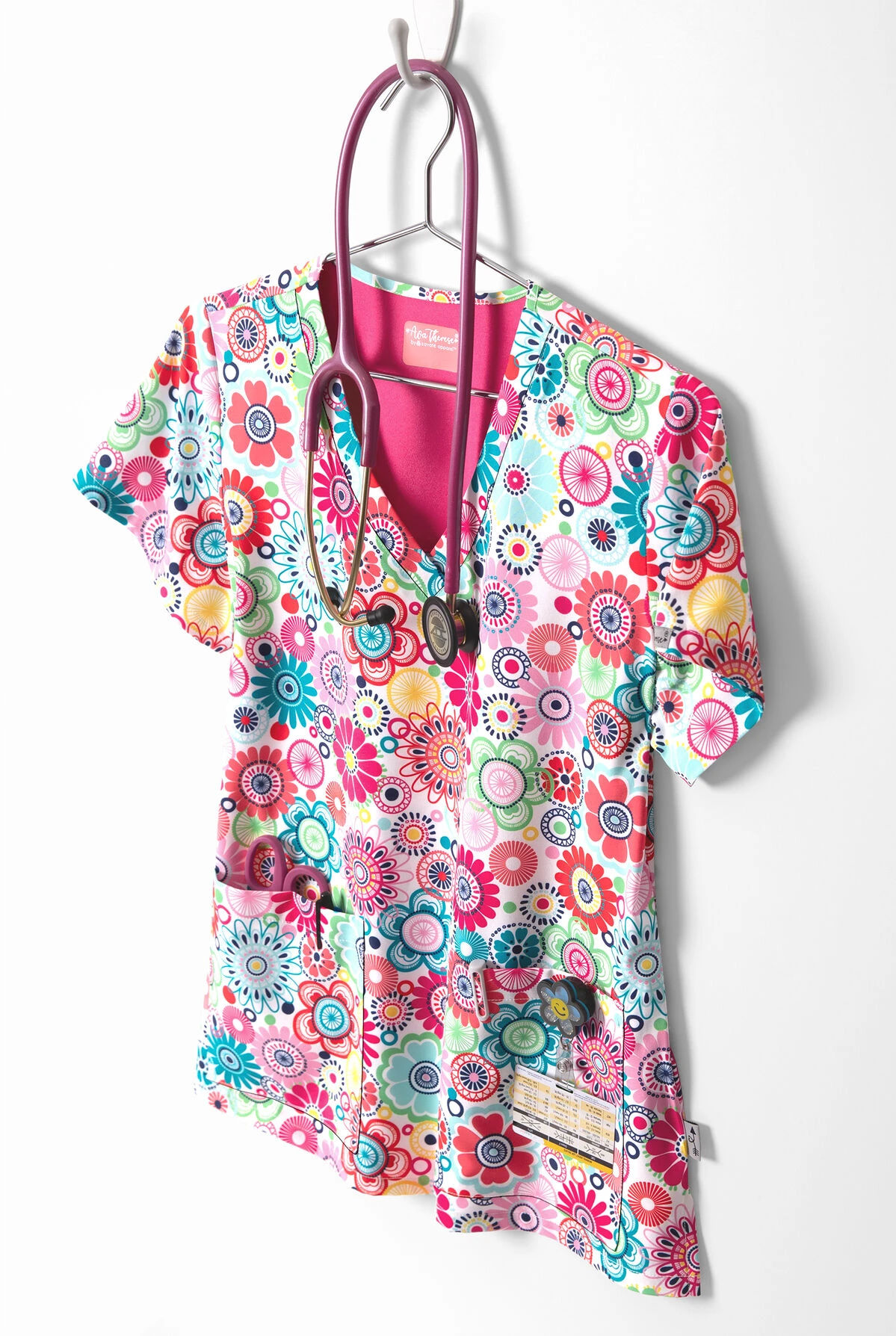 UA Exclusive Zavate Ava Therese Flower Power Women's 2-Pocket STRETCH V-Neck Print Scrub Top 3 UA Exclusive Zavate Ava Therese Flower Power Women's 2-Pocket STRETCH V-Neck Print Scrub Top - Image 3