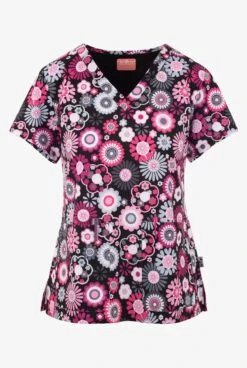 UA Exclusive Zavate Ava Therese Pink Energy Floral Women's 2-Pocket STRETCH V-Neck Print Scrub Top