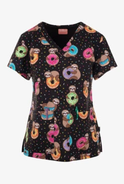 UA Exclusive Zavate Ava Therese Sloth Sweetness Women's 2-Pocket STRETCH V-Neck Print Scrub Top