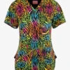 Zavate Ava Therese Bold Moves Animal Women's 2-Pocket STRETCH V-Neck Print Scrub Top