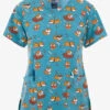 Zoe & Chloe Shiba Song Playful Dogs Women's 2-Pocket STRETCH V-Neck Print ScrubTop