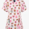 Zoe & Chloe Snow Place Like Home Women's 2-Pocket STRETCH Notch Neck Print Scrub Top