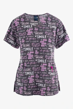 Zoe & Chloe Go You Positive Vibes Women's 2-Pocket STRETCH V-Neck Print Scrub Top